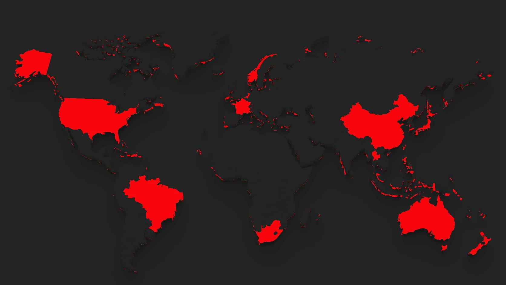 World map showing the six target continents